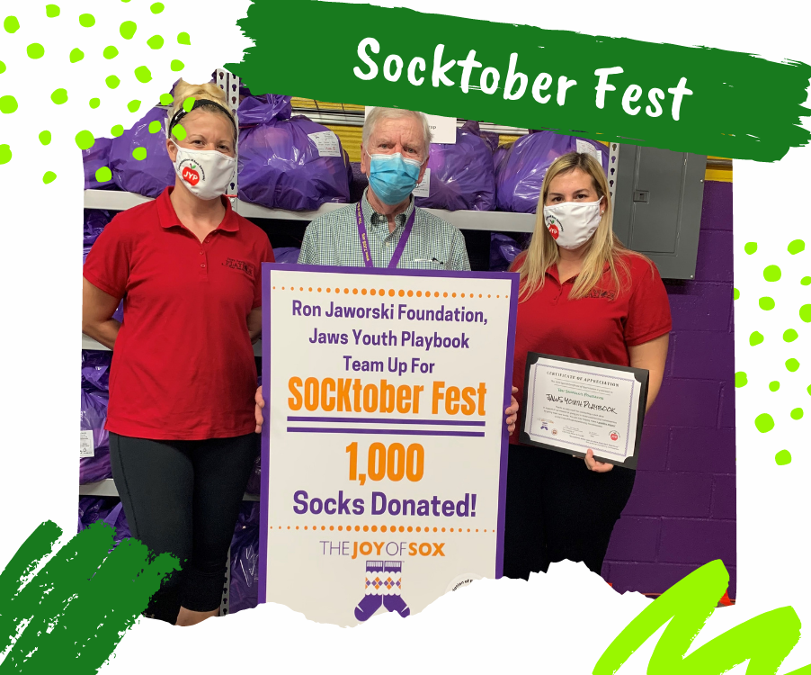 Jaws Youth Playbook supports Sockitober fest with donation of thousands of socks