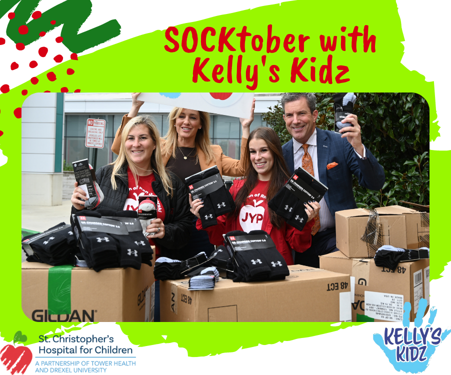 Ron Jaworski donates socks to Kelly's Kidz Socktober Fest at St. Christopher's Hospital for Children
