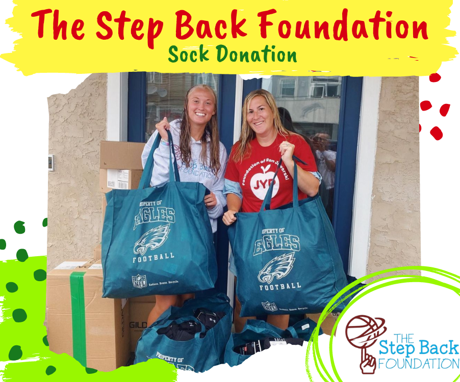 Jaws Youth Playbook donates socks to The Step Back Foundation